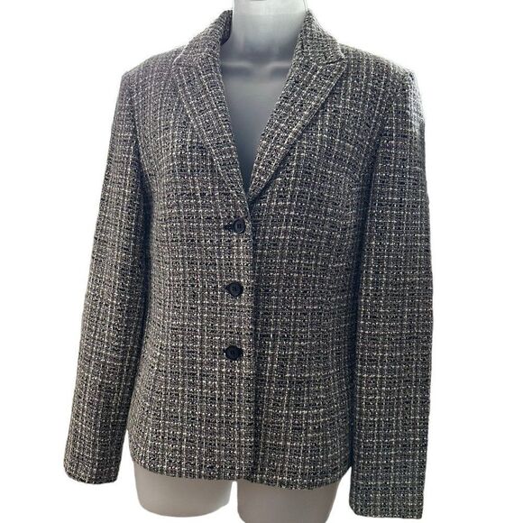 Apostrophe Gray Academia Office Tweed Button Pocket Blazer Work Jacket - Picture 1 of 10